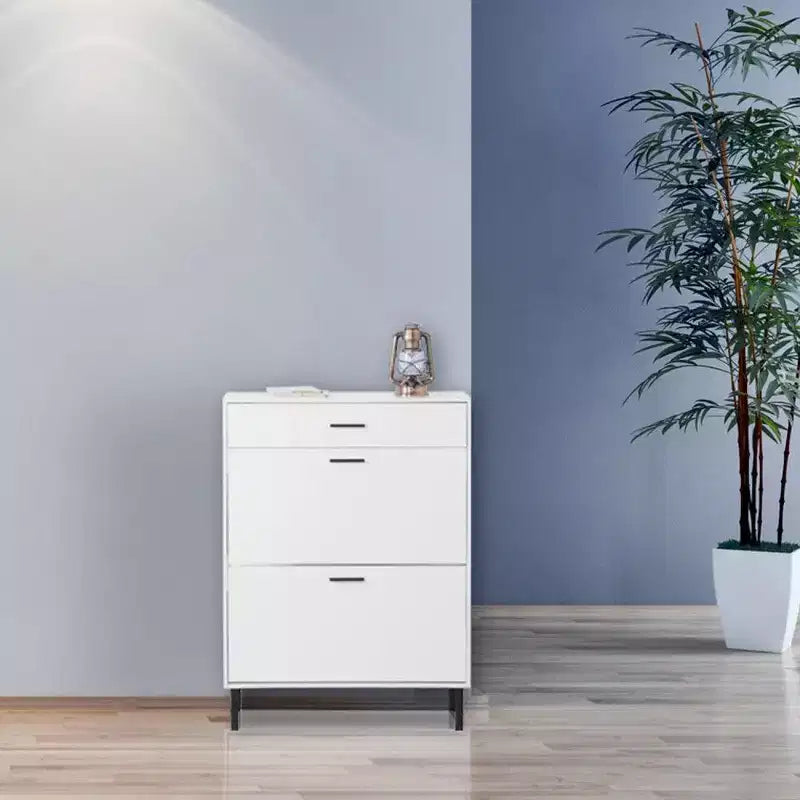 TUYOHW Shoe Cabinet with 2 Flip Drawers, Freestanding Entryway Storage Organizer with Metal Legs & Top Drawer,White