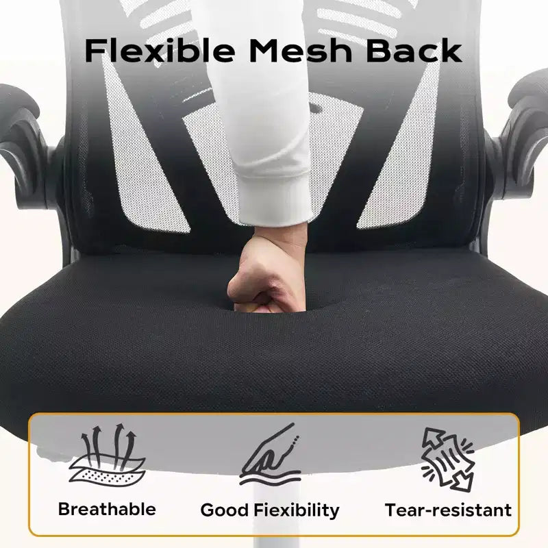 Ergonomic Office Chair  Flip-Up Armrests & Lumbar Support  Wide Seat Gaming Chair for Study/Bedroom/Home Office