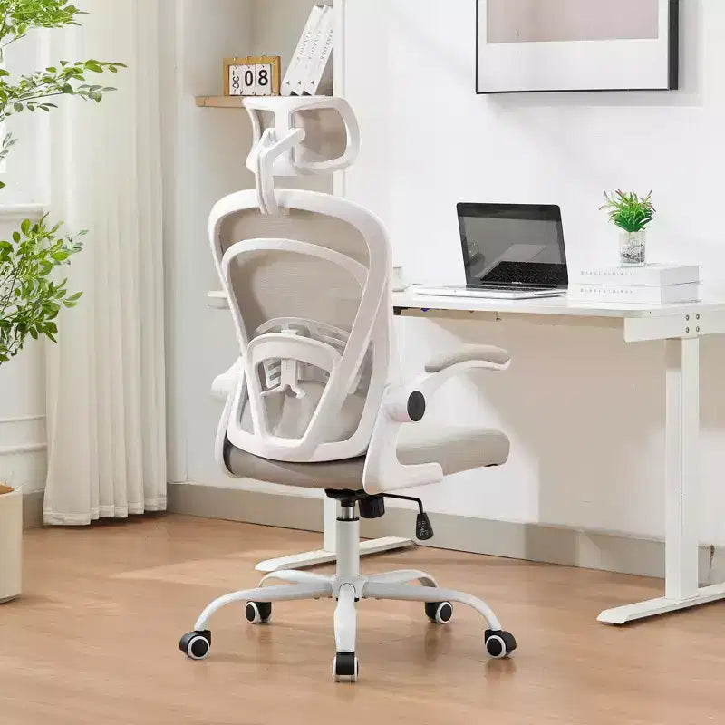 Ergonomic Office Chair  Flip-Up Armrests & Lumbar Support  Wide Seat Gaming Chair for Study/Bedroom/Home Office