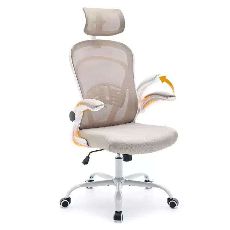 Ergonomic Office Chair  Flip-Up Armrests & Lumbar Support  Wide Seat Gaming Chair for Study/Bedroom/Home Office