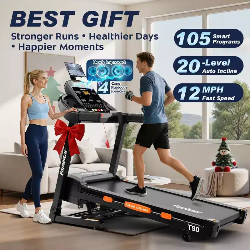 5.0HP Treadmill with 20% Incline, 400LB Capacity Folding Running Machine for Home, 12MPH Max Speed, 105 Programs, Shock Absorption