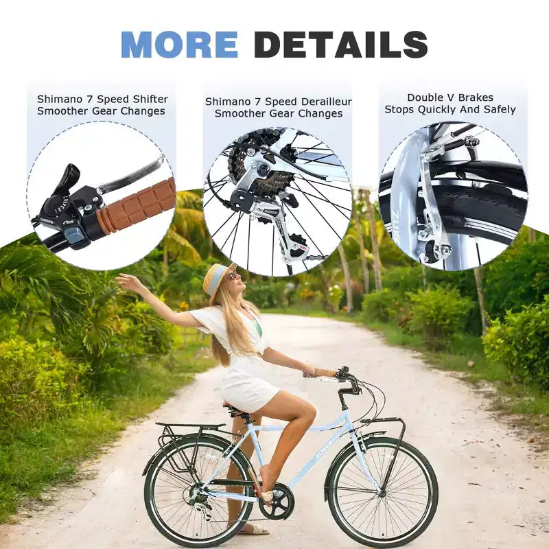 24/26 Inch Vintage Cruiser Bike for Men & Women, Single/7 Speed City Commuter Bike with Rear Rack, Multiple Colors