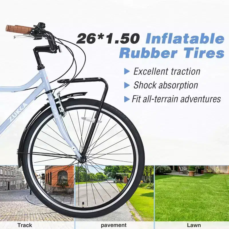 24/26 Inch Vintage Cruiser Bike for Men & Women, Single/7 Speed City Commuter Bike with Rear Rack, Multiple Colors