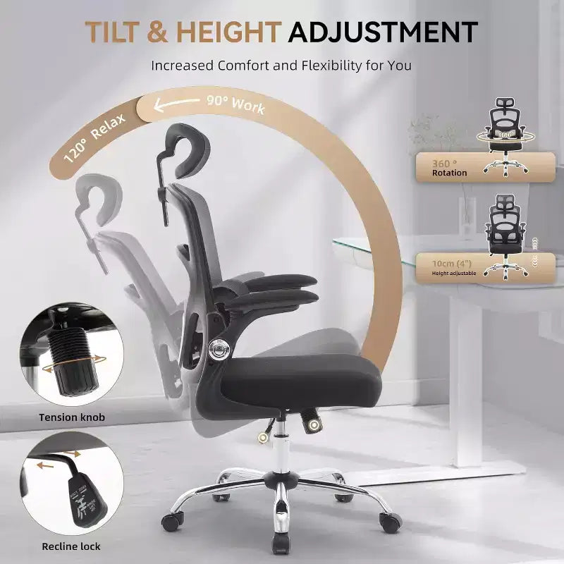 Ergonomic Office Chair High Back Mesh Computer Chair with Adjustable Headrest, Swivel Rolling Desk Chair for Home Office and Gaming Room