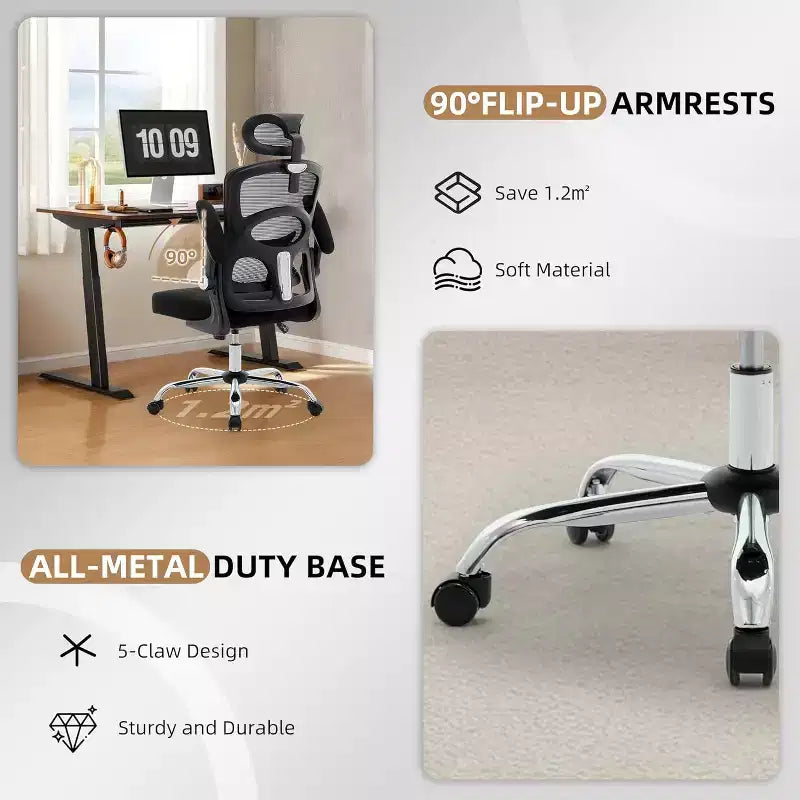 Ergonomic Office Chair High Back Mesh Computer Chair with Adjustable Headrest, Swivel Rolling Desk Chair for Home Office and Gaming Room