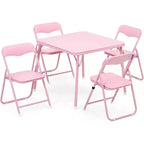 Acekool Metal Folding Card Table and 4 Chair Set, Pink Padded Folding Chairs with Cushion and Steel Frame, Square Foldable Table for Dining Room