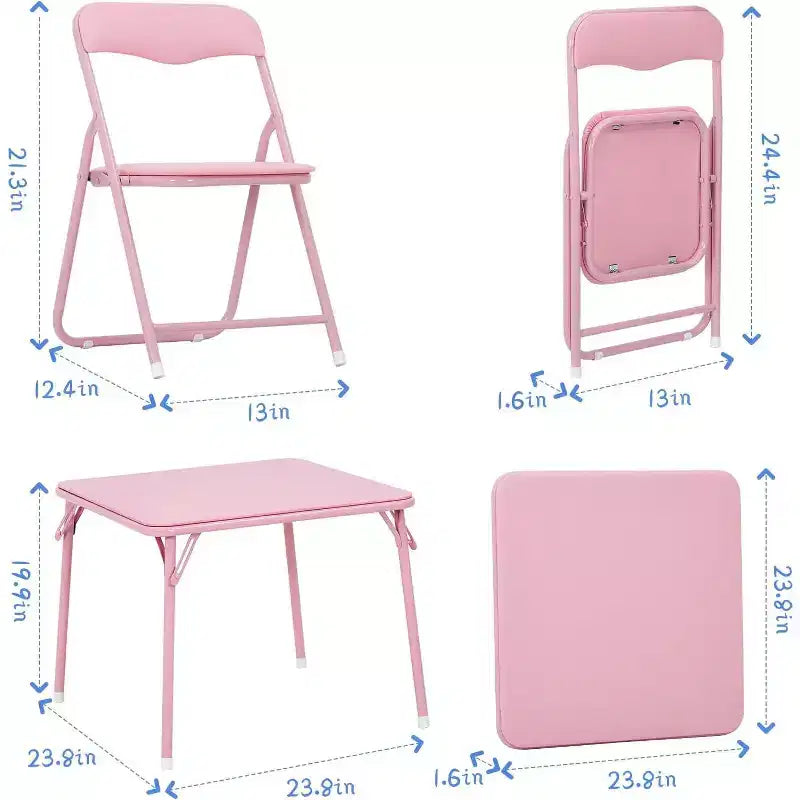 Acekool Metal Folding Card Table and 4 Chair Set, Pink Padded Folding Chairs with Cushion and Steel Frame, Square Foldable Table for Dining Room