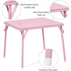 Acekool Metal Folding Card Table and 4 Chair Set, Pink Padded Folding Chairs with Cushion and Steel Frame, Square Foldable Table for Dining Room