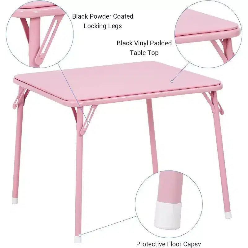 Acekool Metal Folding Card Table and 4 Chair Set, Pink Padded Folding Chairs with Cushion and Steel Frame, Square Foldable Table for Dining Room