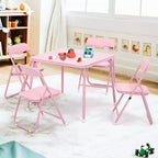Acekool Metal Folding Card Table and 4 Chair Set, Pink Padded Folding Chairs with Cushion and Steel Frame, Square Foldable Table for Dining Room