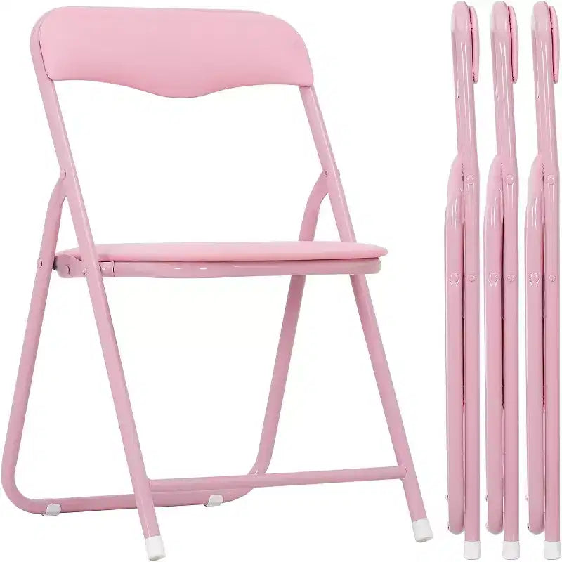 Acekool Metal Folding Card Table and 4 Chair Set, Pink Padded Folding Chairs with Cushion and Steel Frame, Square Foldable Table for Dining Room