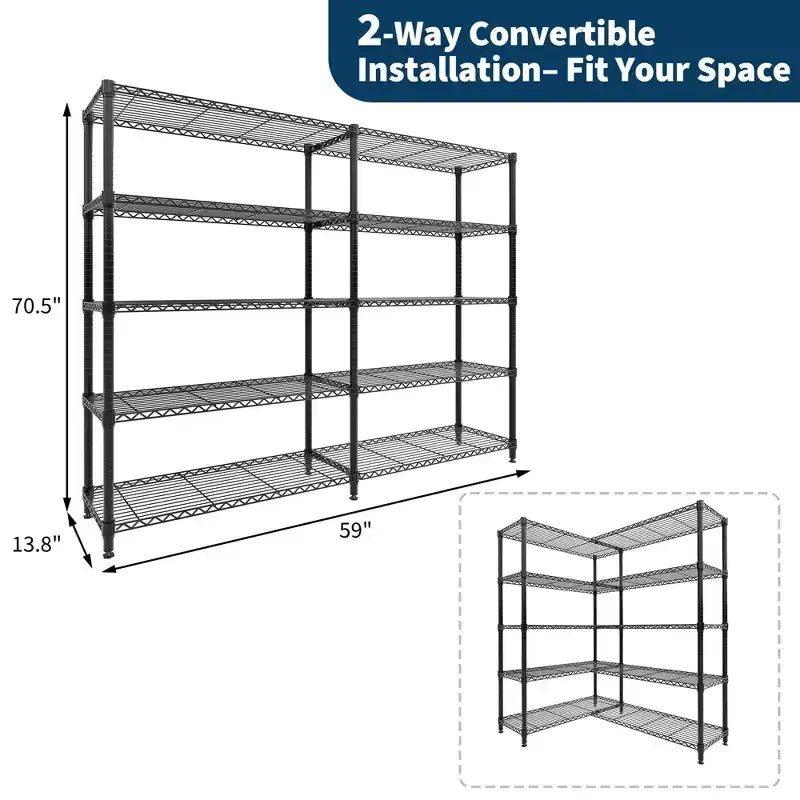 COZONY 4/5-Tier Heavy Duty Metal Shelving Unit, Adjustable Storage Shelves, Convertible Design, Garage, Kitchen, Warehouse