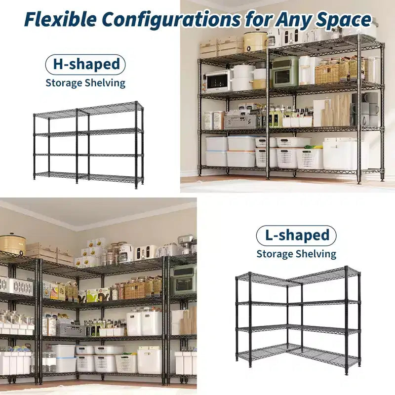 COZONY 4/5-Tier Heavy Duty Metal Shelving Unit, Adjustable Storage Shelves, Convertible Design, Garage, Kitchen, Warehouse