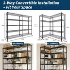 COZONY 4/5-Tier Heavy Duty Metal Shelving Unit, Adjustable Storage Shelves, Convertible Design, Garage, Kitchen, Warehouse