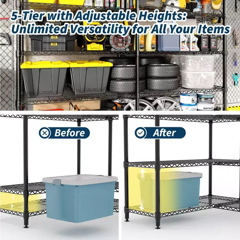COZONY 4/5-Tier Heavy Duty Metal Shelving Unit, Adjustable Storage Shelves, Convertible Design, Garage, Kitchen, Warehouse