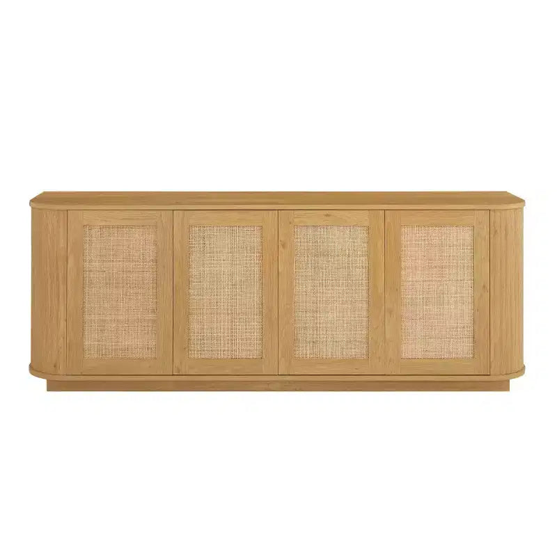 64 Japandi Rattan TV Stand, Media Console with Fluted Rounded Corners and 4 Cane Doors - Panipeachy