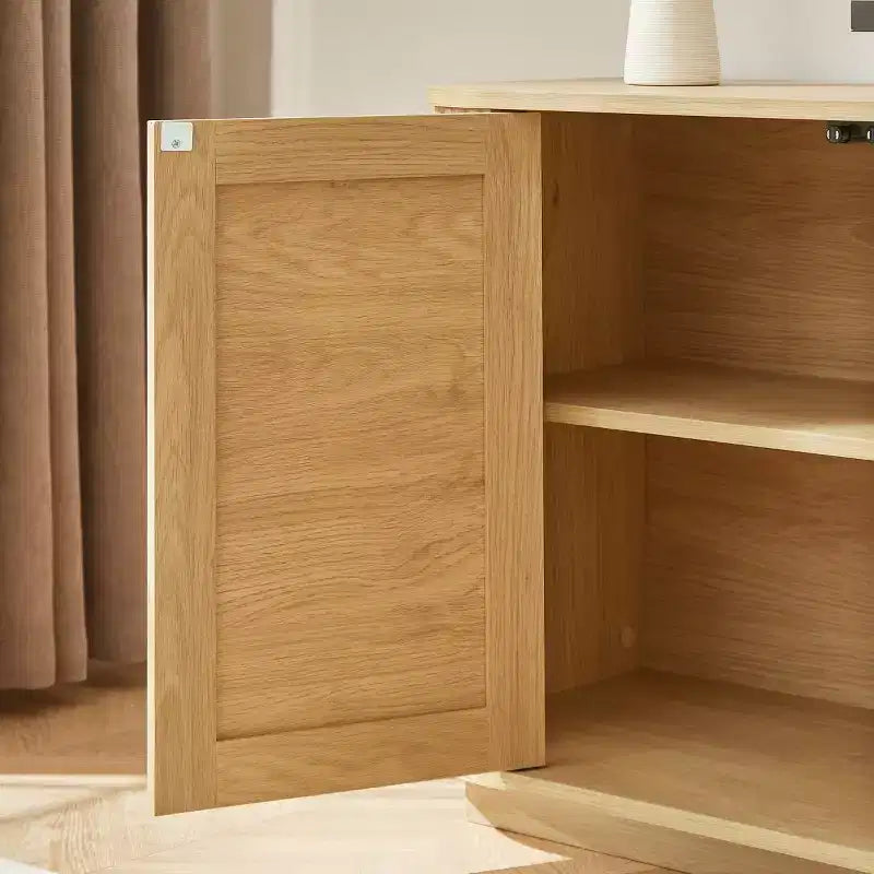 64 Japandi Rattan TV Stand, Media Console with Fluted Rounded Corners and 4 Cane Doors - Panipeachy