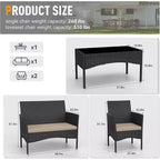 ALAULM 4 PCS Patio Furniture Set Outdoor Wicker Rattan Chairs Conversation Sets w/Coffee Table, Rocking Bistro Set