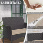 ALAULM 4 PCS Patio Furniture Set Outdoor Wicker Rattan Chairs Conversation Sets w/Coffee Table, Rocking Bistro Set