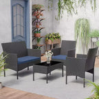 ALAULM 4 PCS Patio Furniture Set Outdoor Wicker Rattan Chairs Conversation Sets w/Coffee Table, Rocking Bistro Set