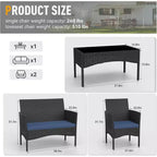 ALAULM 4 PCS Patio Furniture Set Outdoor Wicker Rattan Chairs Conversation Sets w/Coffee Table, Rocking Bistro Set