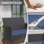 ALAULM 4 PCS Patio Furniture Set Outdoor Wicker Rattan Chairs Conversation Sets w/Coffee Table, Rocking Bistro Set
