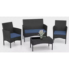 ALAULM 4 PCS Patio Furniture Set Outdoor Wicker Rattan Chairs Conversation Sets w/Coffee Table, Rocking Bistro Set
