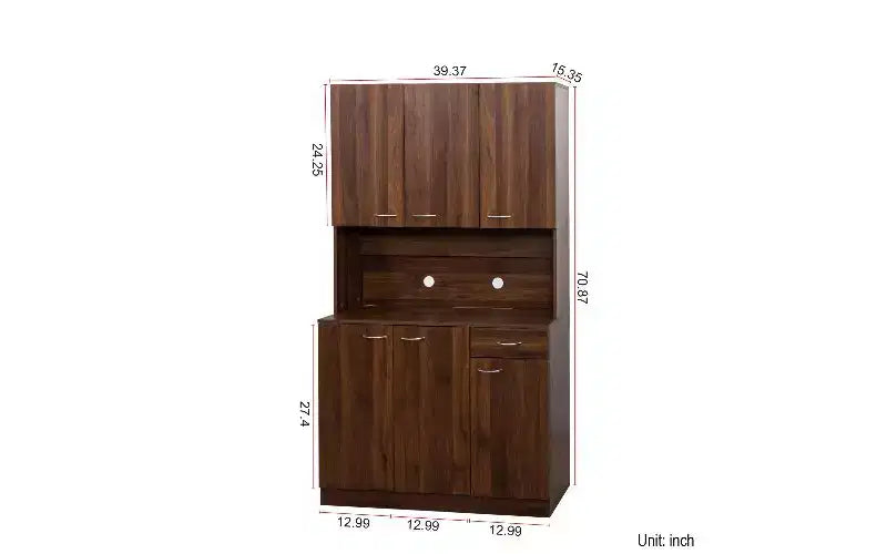 TUYOHW 6-Door Storage Cabinet, 70.87 Tall Wardrobe & Kitchen Cabinet with Drawer & Open Shelf, MDF Kitchen Pantry Cabinet & Bedroom Hutch