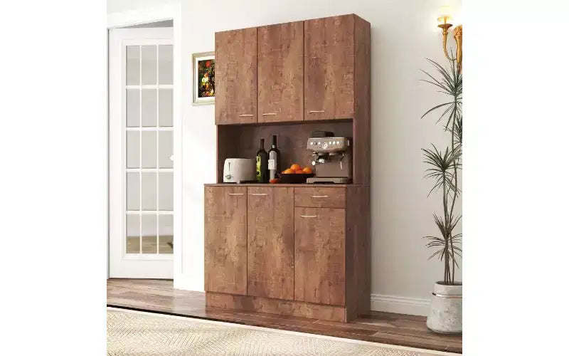 TUYOHW 6-Door Storage Cabinet, 70.87 Tall Wardrobe & Kitchen Cabinet with Drawer & Open Shelf, MDF Kitchen Pantry Cabinet & Bedroom Hutch