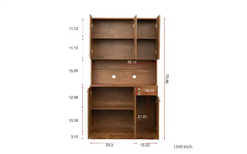 TUYOHW 6-Door Storage Cabinet, 70.87 Tall Wardrobe & Kitchen Cabinet with Drawer & Open Shelf, MDF Kitchen Pantry Cabinet & Bedroom Hutch