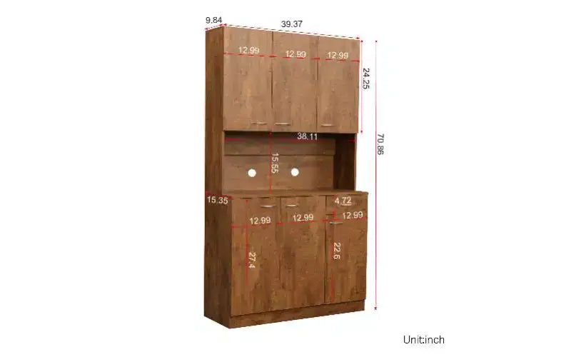 TUYOHW 6-Door Storage Cabinet, 70.87 Tall Wardrobe & Kitchen Cabinet with Drawer & Open Shelf, MDF Kitchen Pantry Cabinet & Bedroom Hutch