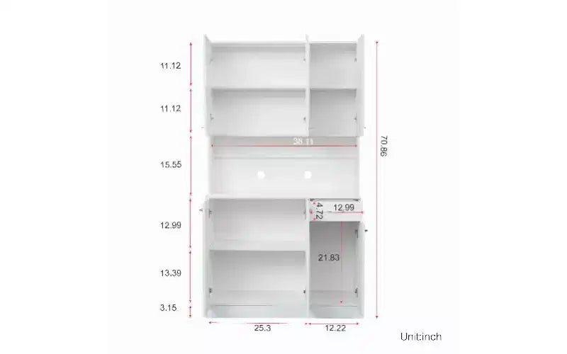 TUYOHW 6-Door Storage Cabinet, 70.87 Tall Wardrobe & Kitchen Cabinet with Drawer & Open Shelf, MDF Kitchen Pantry Cabinet & Bedroom Hutch