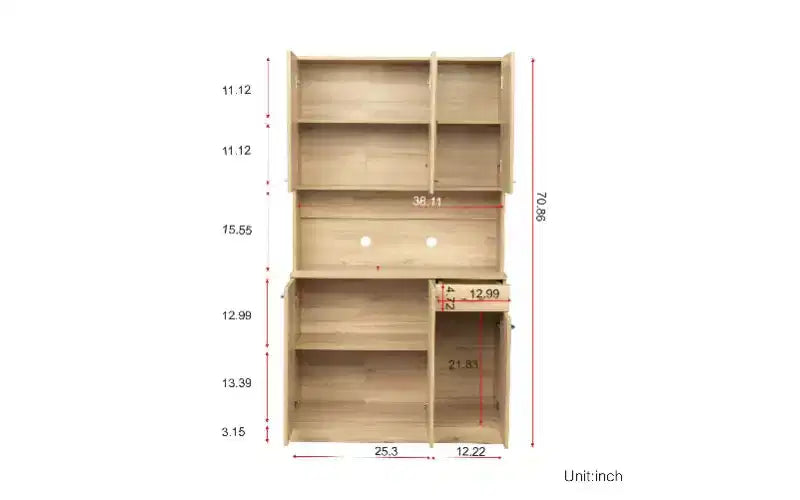 TUYOHW 6-Door Storage Cabinet, 70.87 Tall Wardrobe & Kitchen Cabinet with Drawer & Open Shelf, MDF Kitchen Pantry Cabinet & Bedroom Hutch