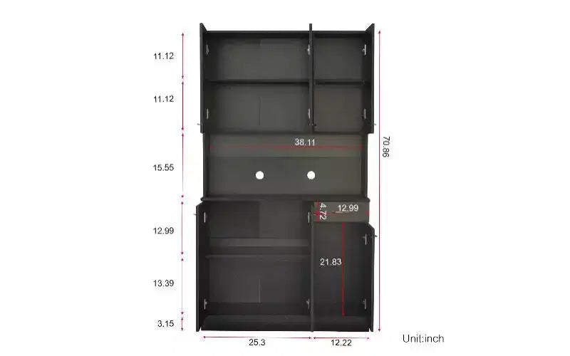 TUYOHW 6-Door Storage Cabinet, 70.87 Tall Wardrobe & Kitchen Cabinet with Drawer & Open Shelf, MDF Kitchen Pantry Cabinet & Bedroom Hutch
