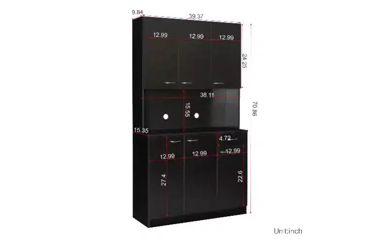 TUYOHW 6-Door Storage Cabinet, 70.87 Tall Wardrobe & Kitchen Cabinet with Drawer & Open Shelf, MDF Kitchen Pantry Cabinet & Bedroom Hutch