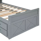 Whisen Twin Wooden Bed, Extendable Bed Frame with Twin Size Trundle, Storage Headboard, Three Drawers