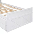 Whisen Twin Wooden Bed, Extendable Bed Frame with Twin Size Trundle, Storage Headboard, Three Drawers
