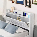 Whisen Twin Wooden Bed, Extendable Bed Frame with Twin Size Trundle, Storage Headboard, Three Drawers