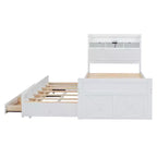 Whisen Twin Wooden Bed, Extendable Bed Frame with Twin Size Trundle, Storage Headboard, Three Drawers