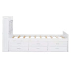 Whisen Twin Wooden Bed, Extendable Bed Frame with Twin Size Trundle, Storage Headboard, Three Drawers