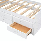 Whisen Twin Wooden Bed, Extendable Bed Frame with Twin Size Trundle, Storage Headboard, Three Drawers