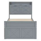 Whisen Twin Wooden Bed, Extendable Bed Frame with Twin Size Trundle, Storage Headboard, Three Drawers