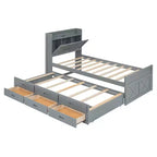 Whisen Twin Wooden Bed, Extendable Bed Frame with Twin Size Trundle, Storage Headboard, Three Drawers