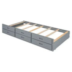 Whisen Twin Wooden Bed, Extendable Bed Frame with Twin Size Trundle, Storage Headboard, Three Drawers