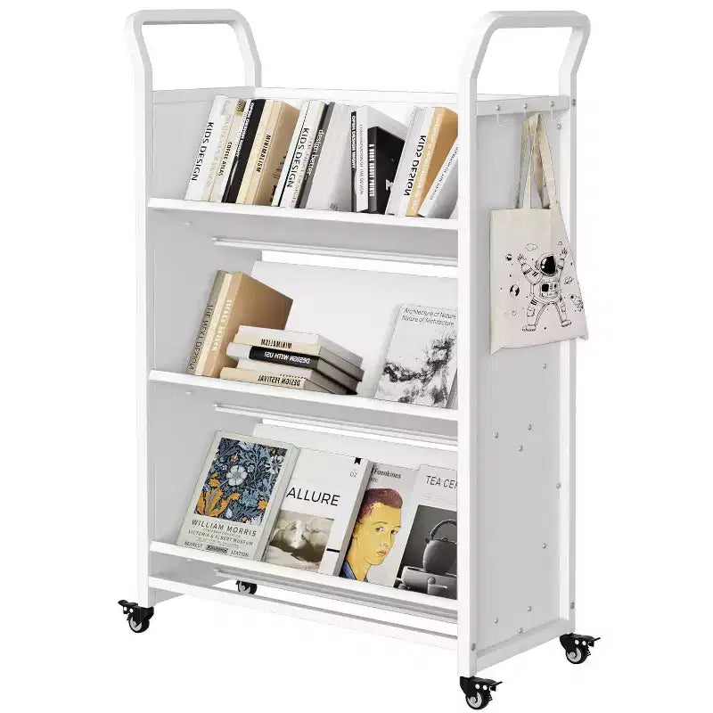COZONY Heavy-Duty Single Sided V-Shape Rolling Book Cart with Locking Wheels for Office, School & Home