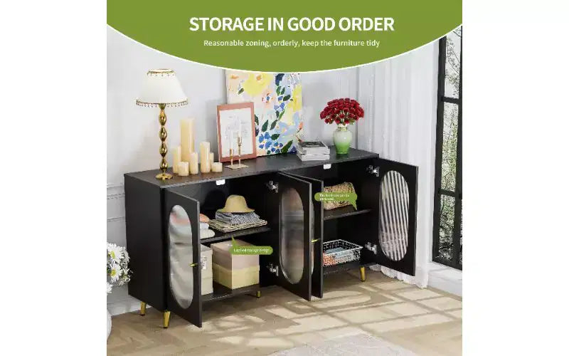 TUYOHW Modern Acrylic-Door Sideboard Cabinet, Pantry Cabinet Storage Cabinet with Detachable Shelves, Freestanding Storage Cupboard Console Table