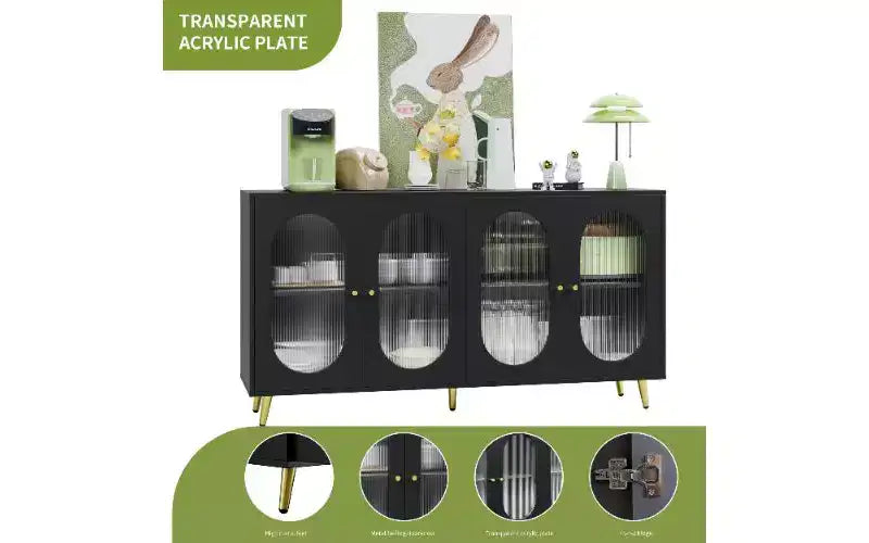 TUYOHW Modern Acrylic-Door Sideboard Cabinet, Pantry Cabinet Storage Cabinet with Detachable Shelves, Freestanding Storage Cupboard Console Table