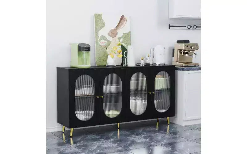 TUYOHW Modern Acrylic-Door Sideboard Cabinet, Pantry Cabinet Storage Cabinet with Detachable Shelves, Freestanding Storage Cupboard Console Table
