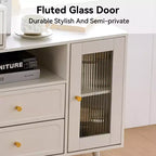 GDFStudio Ramon 4-Drawer Vanity Set with Stool, Dimmable Mirror, Power Outlet and Adjustable Side Cabinet