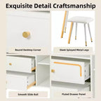 GDFStudio Ramon 4-Drawer Vanity Set with Stool, Dimmable Mirror, Power Outlet and Adjustable Side Cabinet
